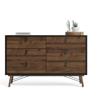 Ry Wide Double Chest of 6 Drawers in Matt Black Walnut - Msofas LTD