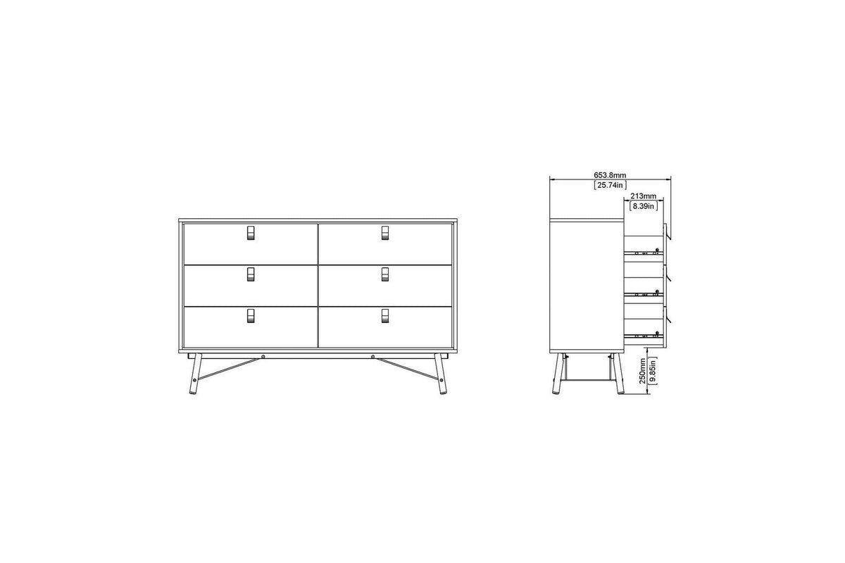 Ry Wide Double Chest 6 Drawers Matt Black Walnut