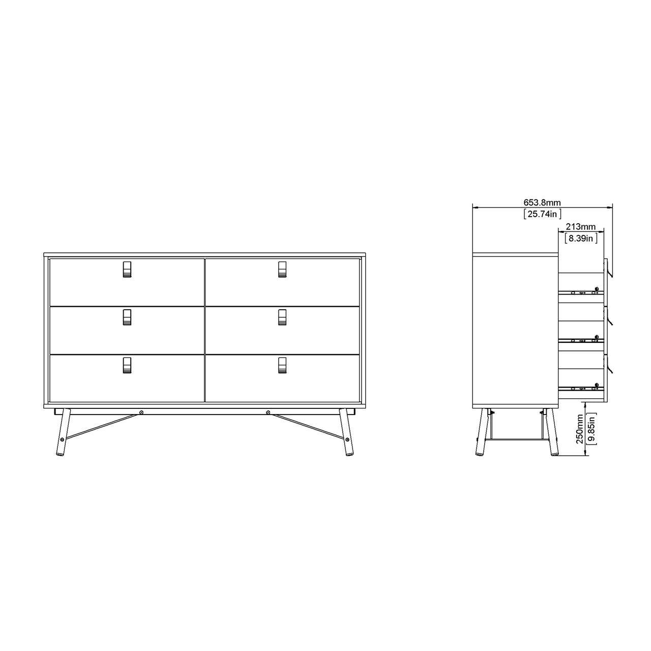 Ry Wide Double Chest of 6 Drawers in Matt Black Walnut