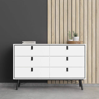 Ry Wide Double Chest of 6 Drawers in Matt White - Msofas LTD