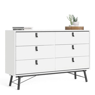 Ry Wide Double Chest of 6 Drawers in Matt White - Msofas LTD