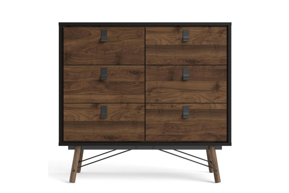 Ry Wide Double Chest 6 Drawers Matt Black Walnut