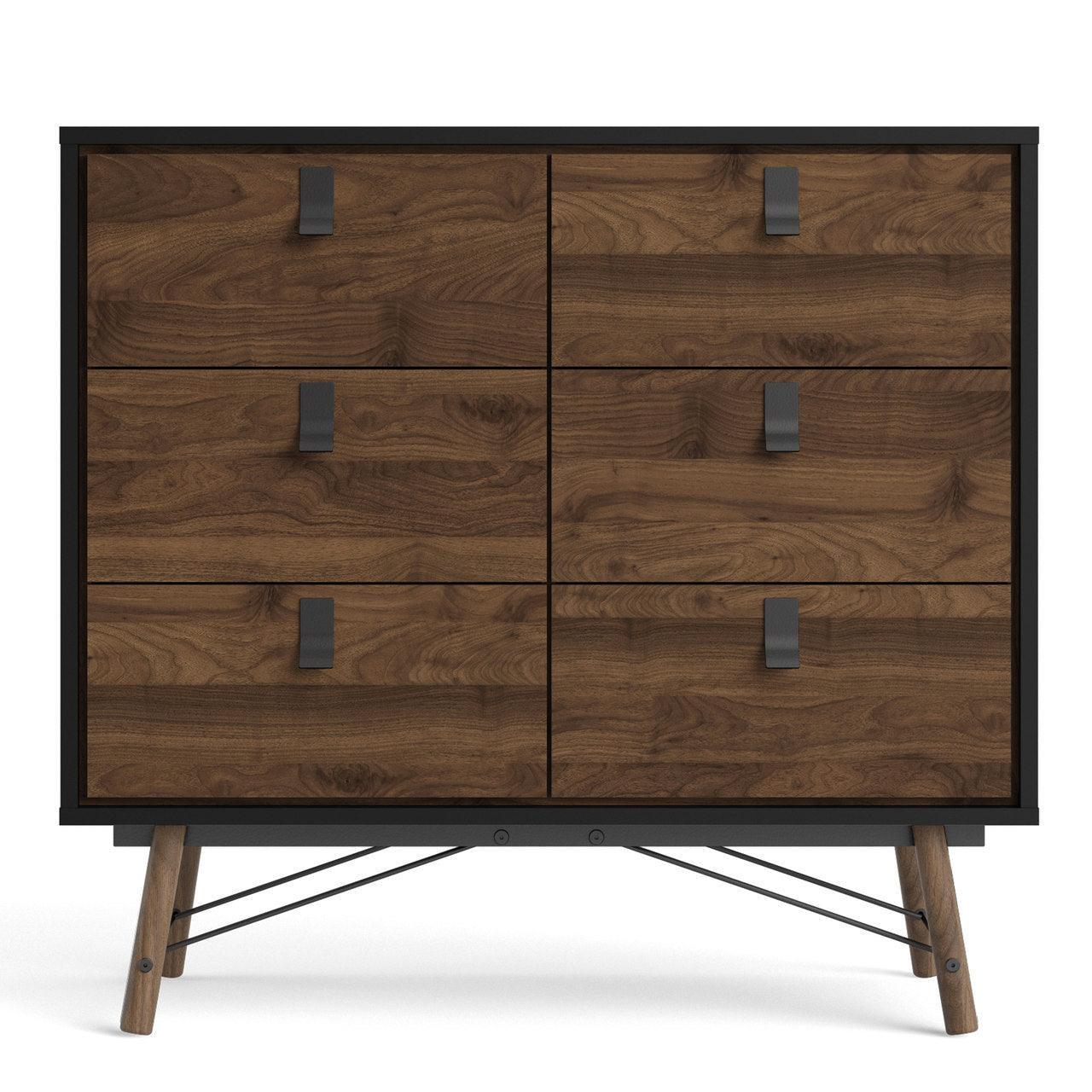 Ry Double Chest of Drawers 6 Drawers in Matt Black Walnut