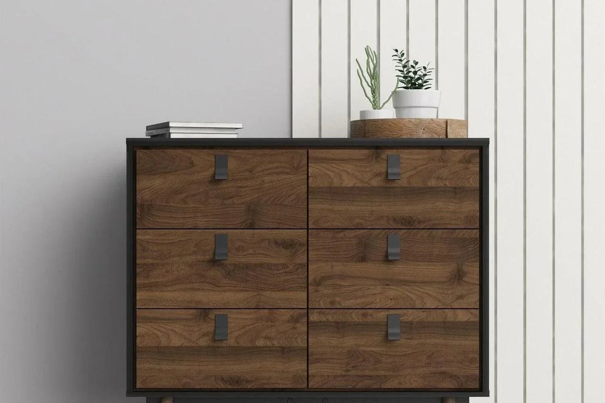 Ry Wide Double Chest 6 Drawers Matt Black Walnut