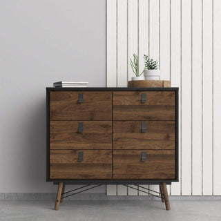 Ry Double Chest of Drawers 6 Drawers in Matt Black Walnut - Msofas LTD