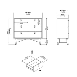 Ry Double Chest of Drawers 6 Drawers in Matt Black Walnut - Msofas LTD