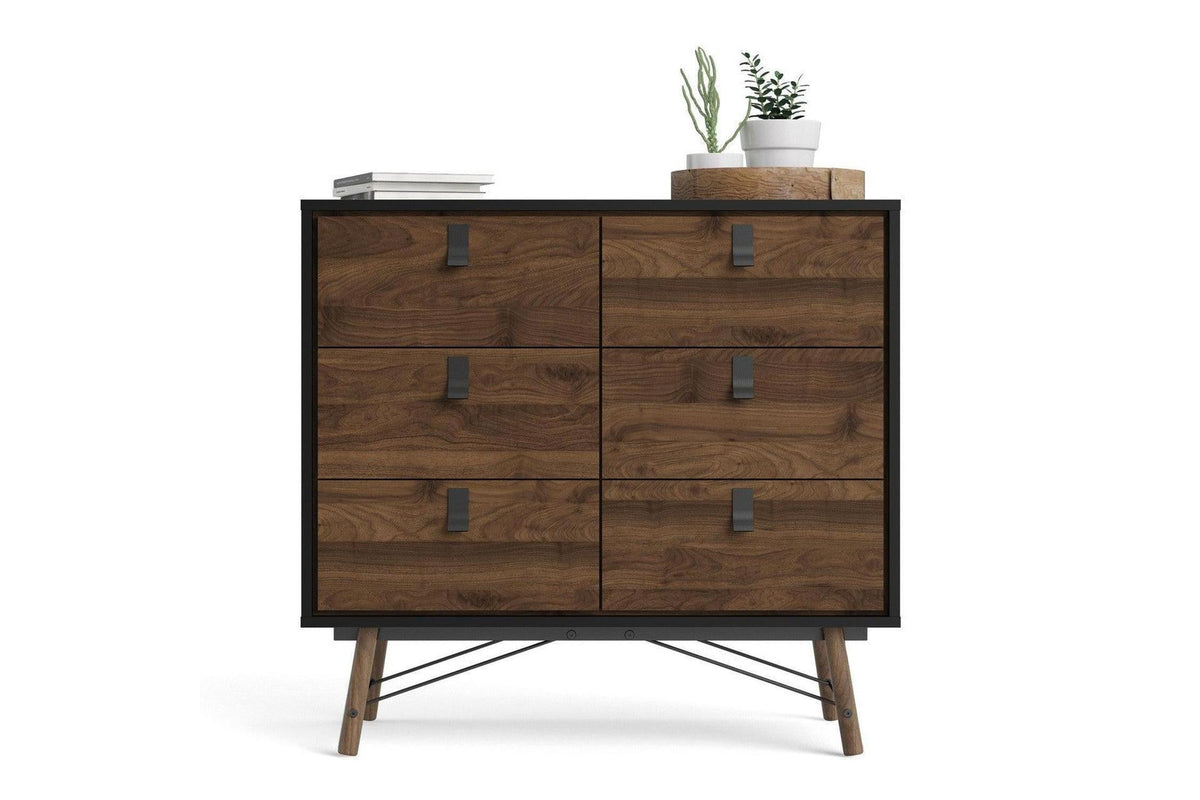 Ry Wide Double Chest 6 Drawers Matt Black Walnut