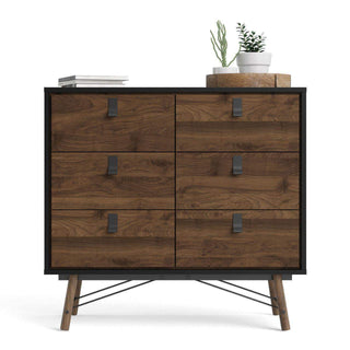 Ry Double Chest of Drawers 6 Drawers in Matt Black Walnut - Msofas LTD