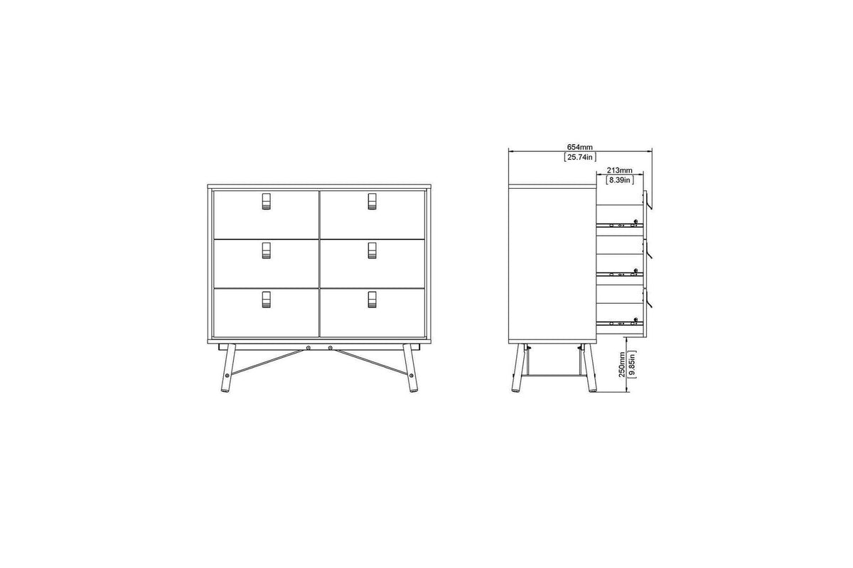 Ry Wide Double Chest 6 Drawers Matt Black Walnut