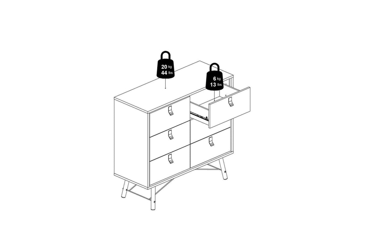 Ry Wide Double Chest 6 Drawers Matt Black Walnut