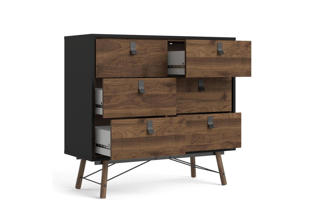 Ry Wide Double Chest 6 Drawers Matt Black Walnut