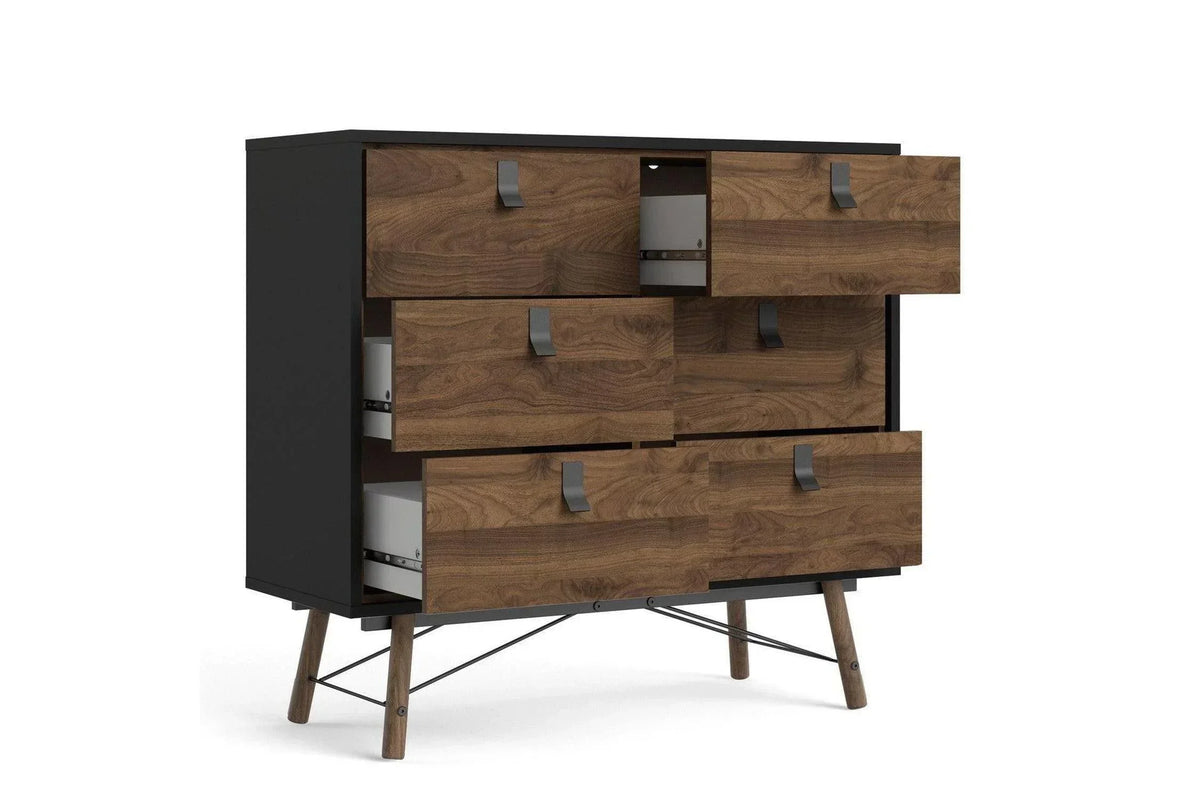 Ry Wide Double Chest 6 Drawers Matt Black Walnut