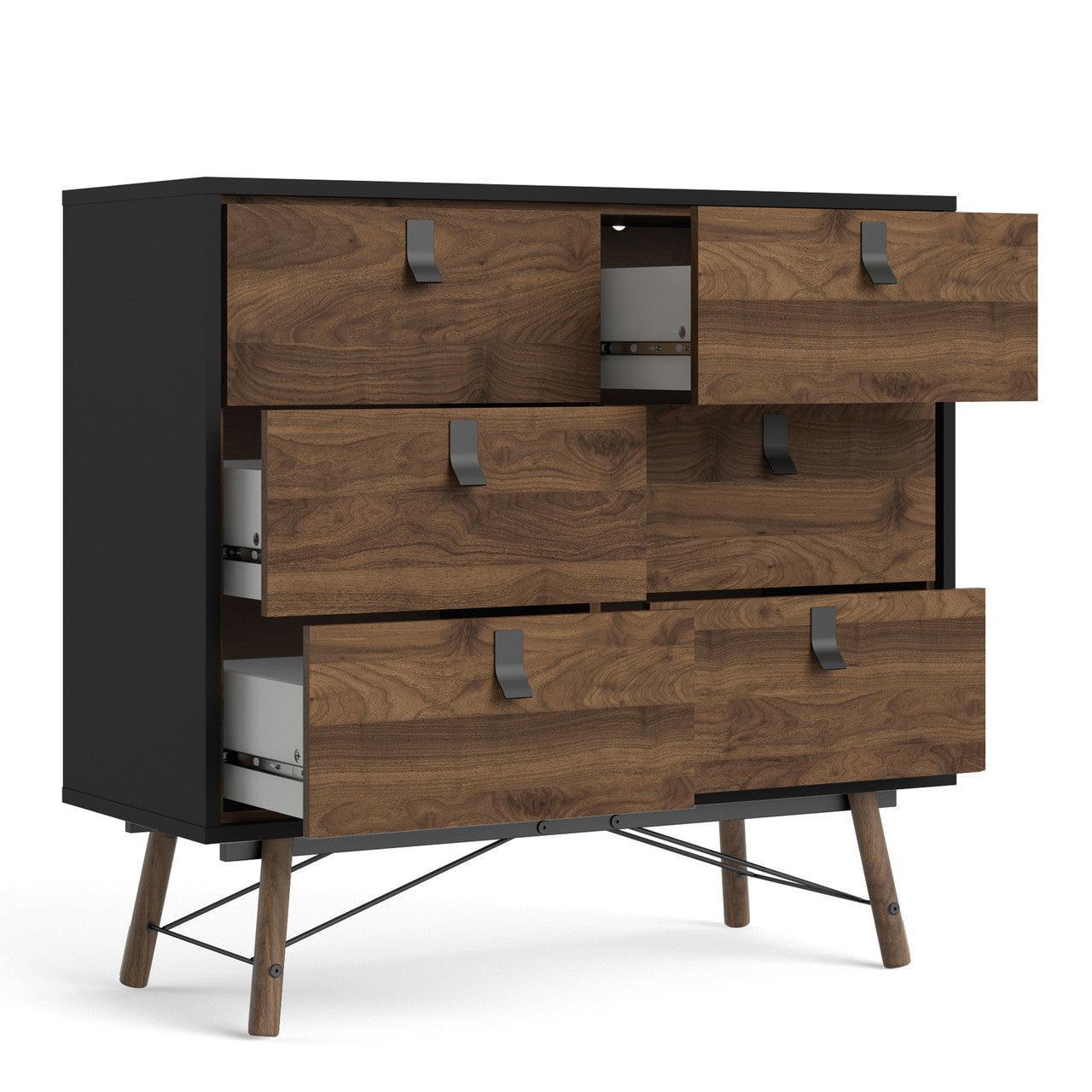 Ry Double Chest of Drawers 6 Drawers in Matt Black Walnut