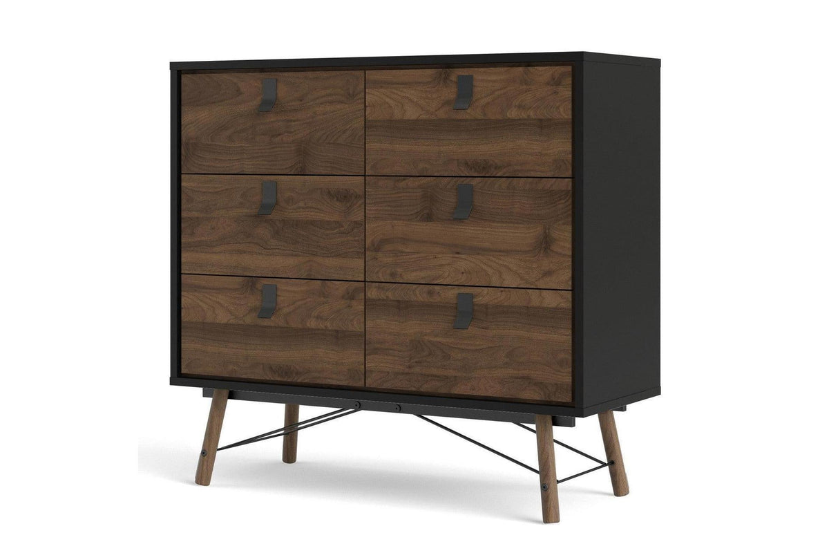 Ry Wide Double Chest 6 Drawers Matt Black Walnut