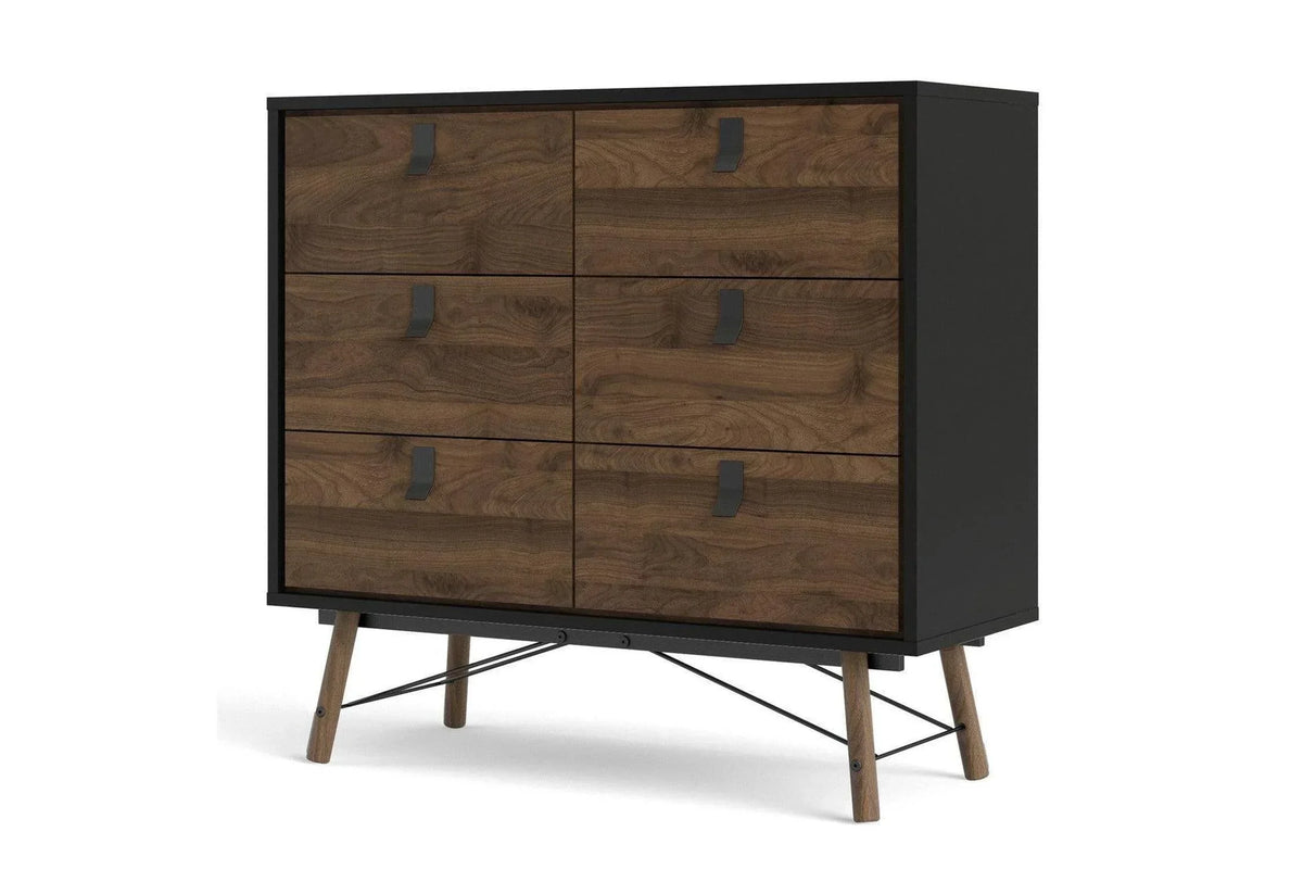 Ry Wide Double Chest 6 Drawers Matt Black Walnut