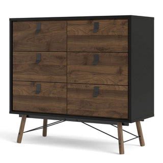 Ry Double Chest of Drawers 6 Drawers in Matt Black Walnut - Msofas LTD