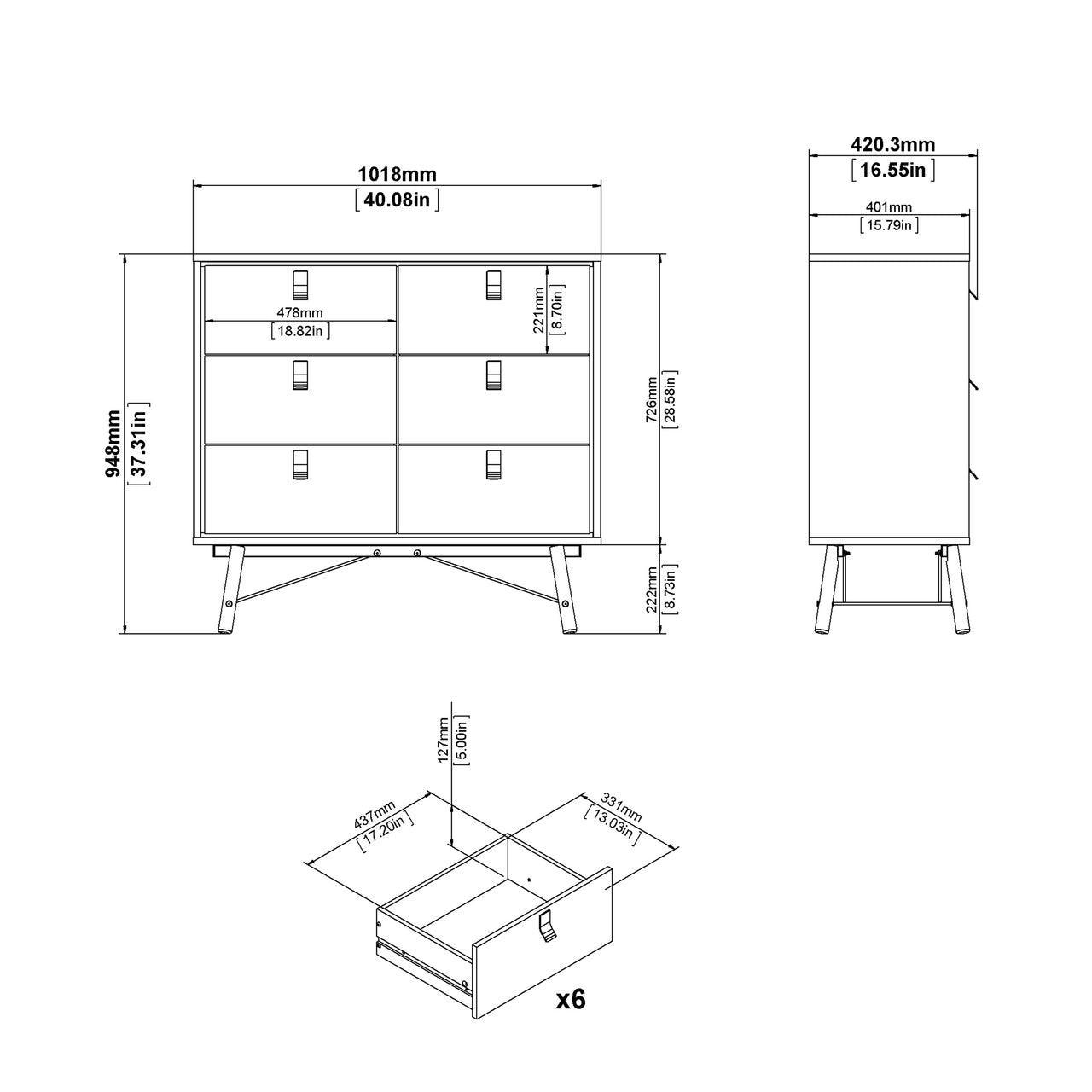 Ry Double Chest of Drawers 6 Drawers in Matt White