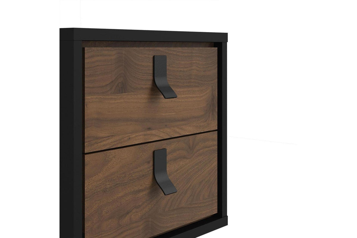 Ry Bedside Cabinet 2 Drawer In Matt Black Walnut