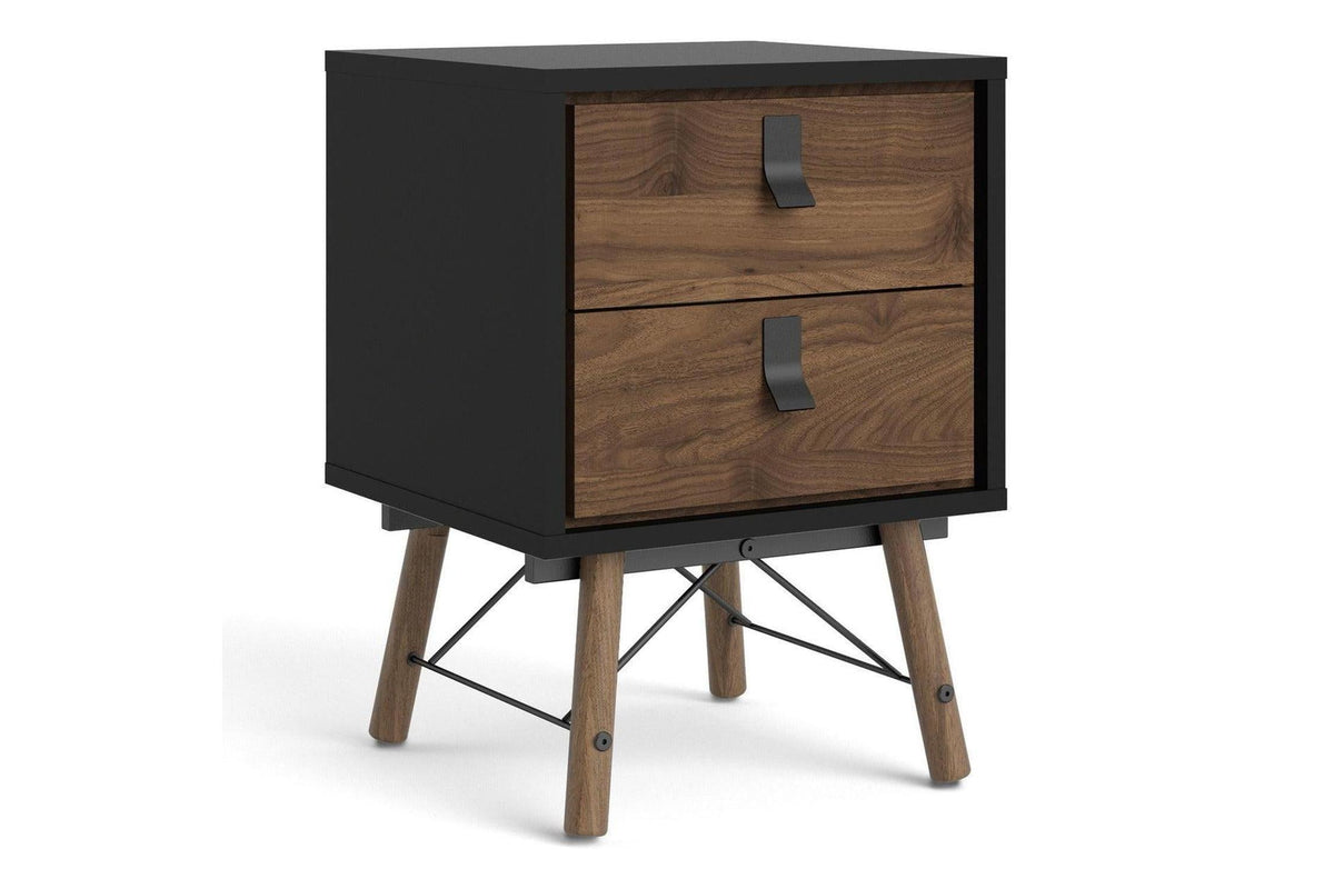 Ry Bedside Cabinet 2 Drawer In Matt Black Walnut