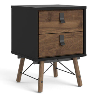 Ry Bedside Cabinet 2 Drawer in Matt Black Walnut - Msofas LTD