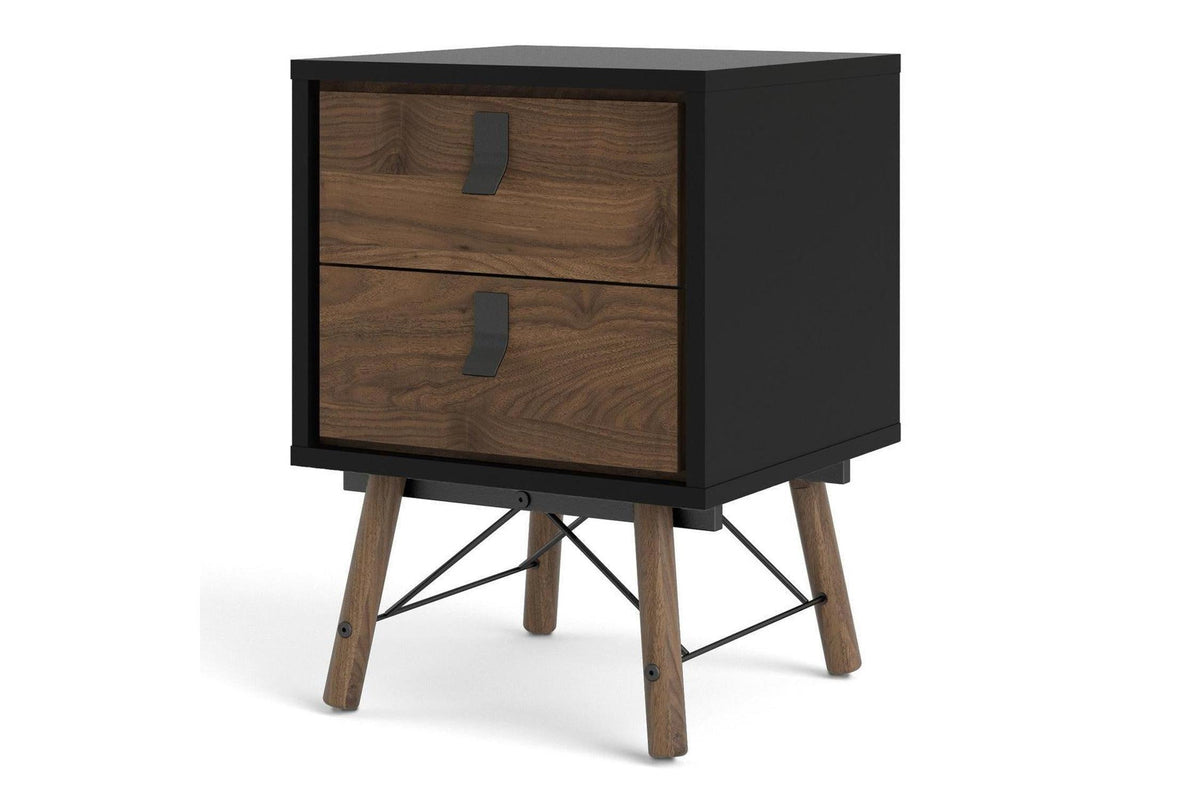 Ry Bedside Cabinet 2 Drawer In Matt Black Walnut