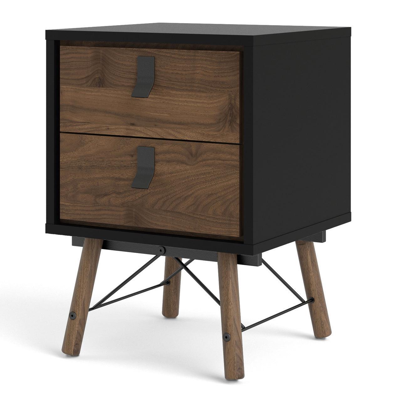 Ry Bedside Cabinet 2 Drawer in Matt Black Walnut