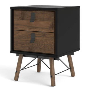 Ry Bedside Cabinet 2 Drawer in Matt Black Walnut - Msofas LTD