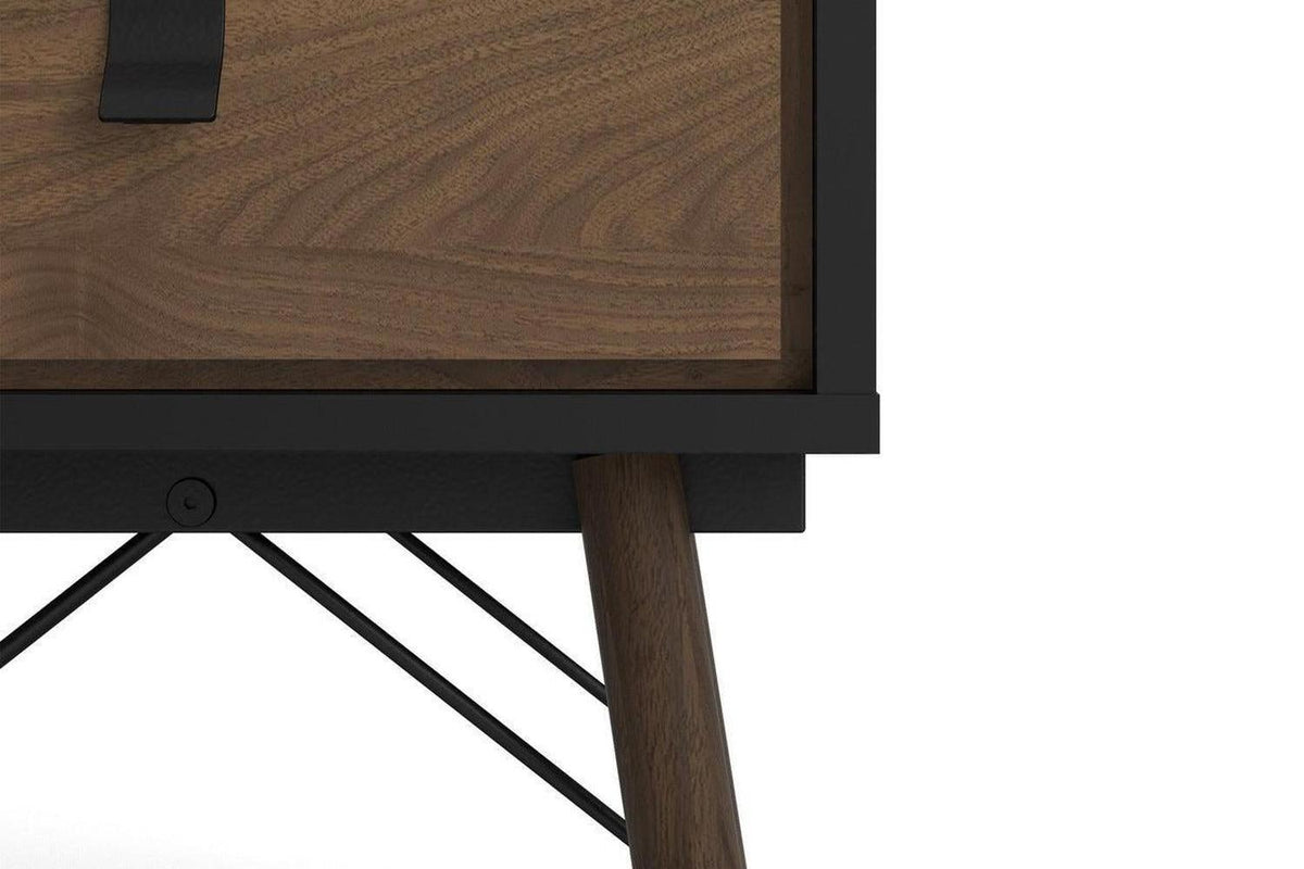 Ry Bedside Cabinet 2 Drawer In Matt Black Walnut