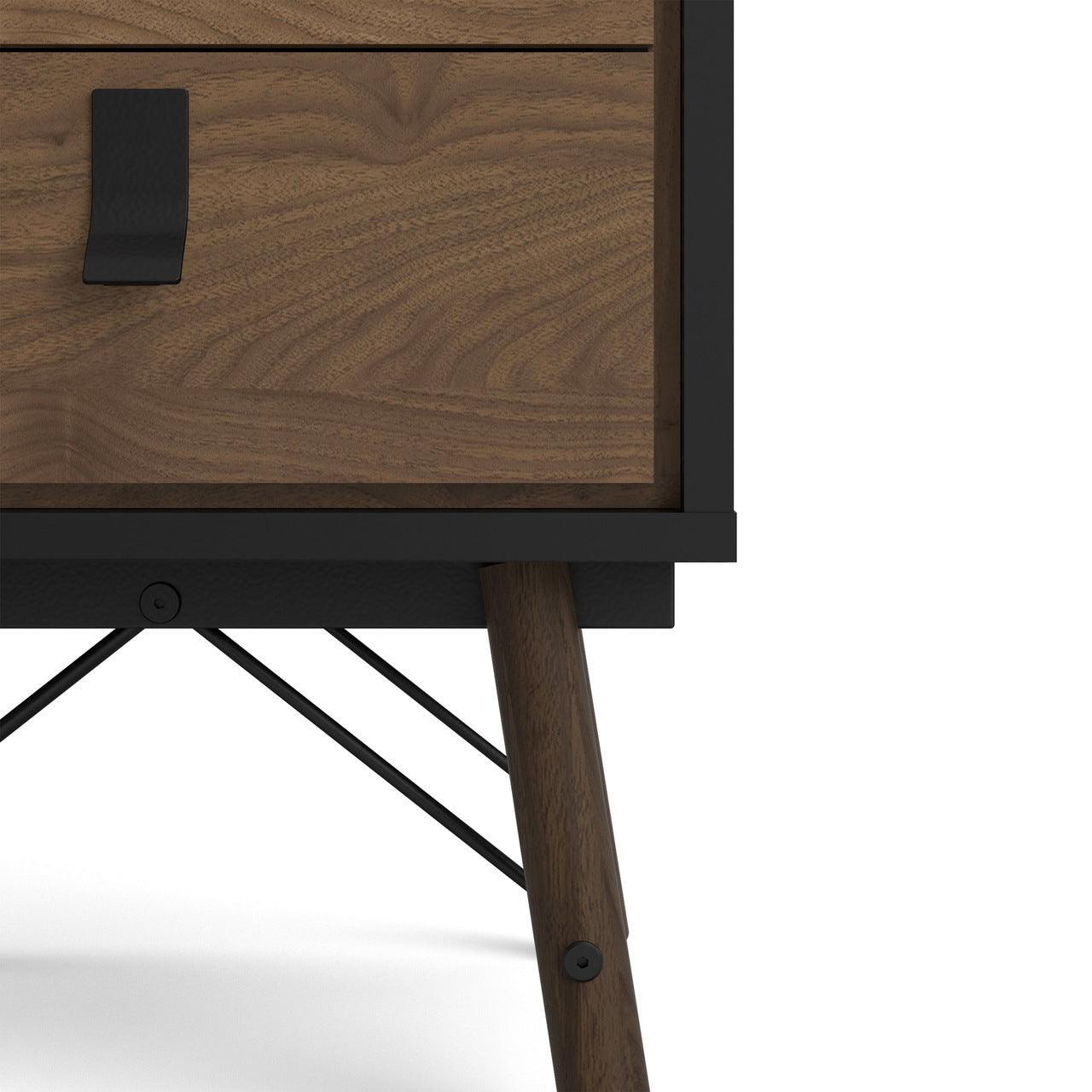 Ry Bedside Cabinet 2 Drawer in Matt Black Walnut