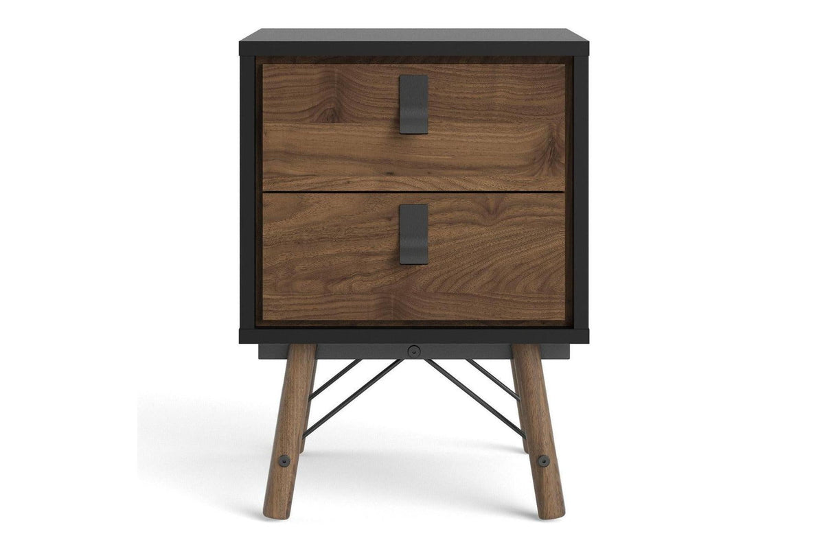 Ry Bedside Cabinet 2 Drawer In Matt Black Walnut