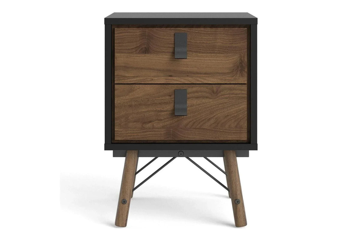 Ry Bedside Cabinet 2 Drawer In Matt Black Walnut
