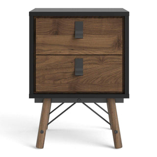 Ry Bedside Cabinet 2 Drawer in Matt Black Walnut - Msofas LTD