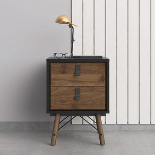 Ry Bedside Cabinet 2 Drawer in Matt Black Walnut - Msofas LTD