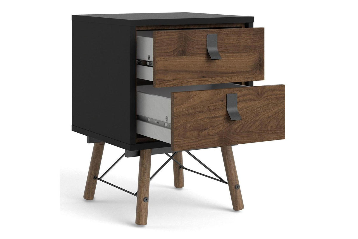 Ry Bedside Cabinet 2 Drawer In Matt Black Walnut