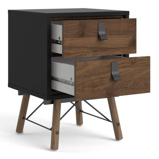 Ry Bedside Cabinet 2 Drawer in Matt Black Walnut - Msofas LTD