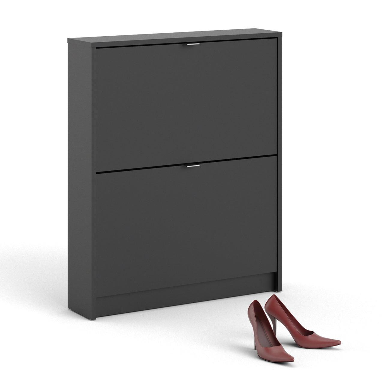 Shoes Shoe Cabinet 2 Door 1 Shelf in Matt Black 