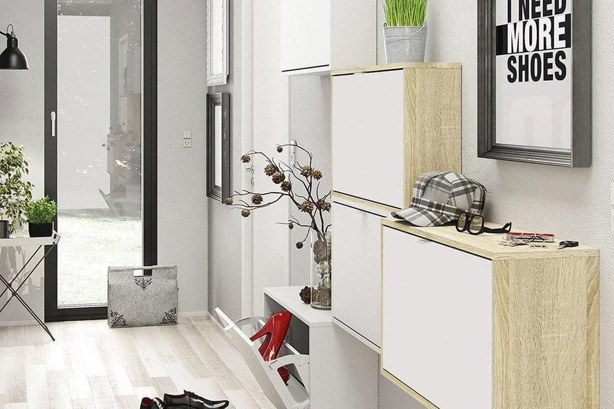 Shoe Cabinet Express Delivery 2 Tilting Doors White