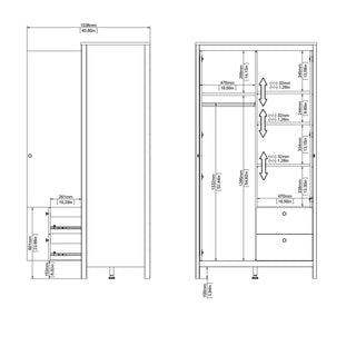 Barcelona Wardrobe With 1 Door 1 Mirror Door 2 Drawers In White