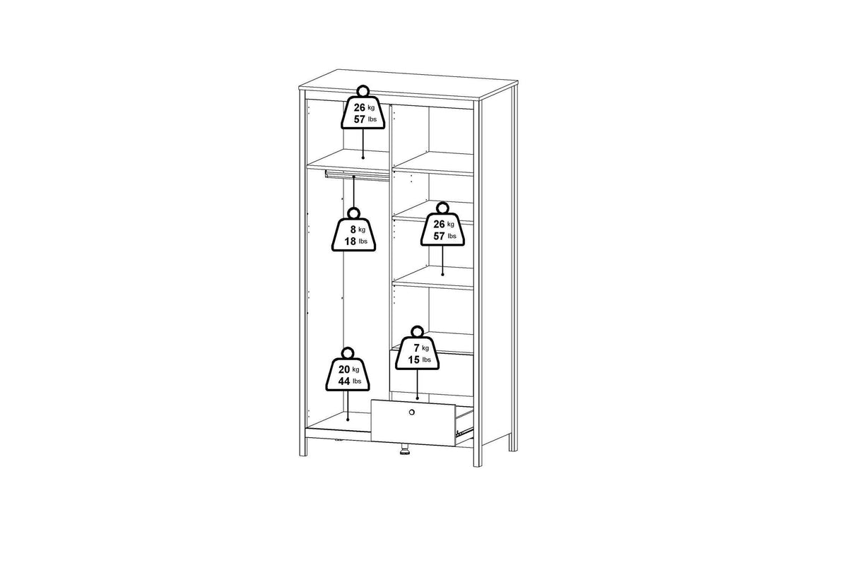 Barcelona Wardrobe With 1 Door 1 Mirror Door 2 Drawers In White
