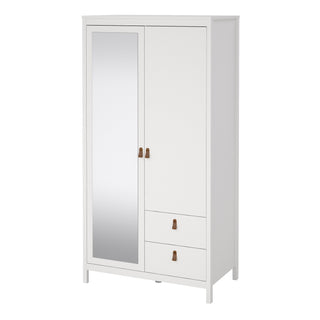 Barcelona Wardrobe With 1 Door 1 Mirror Door 2 Drawers In White