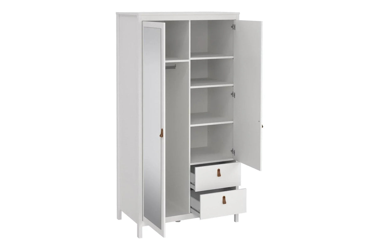 Barcelona Wardrobe With 1 Door 1 Mirror Door 2 Drawers In White