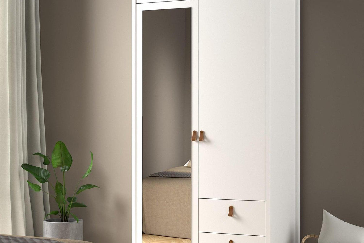 Barcelona Wardrobe With 1 Door 1 Mirror Door 2 Drawers In White