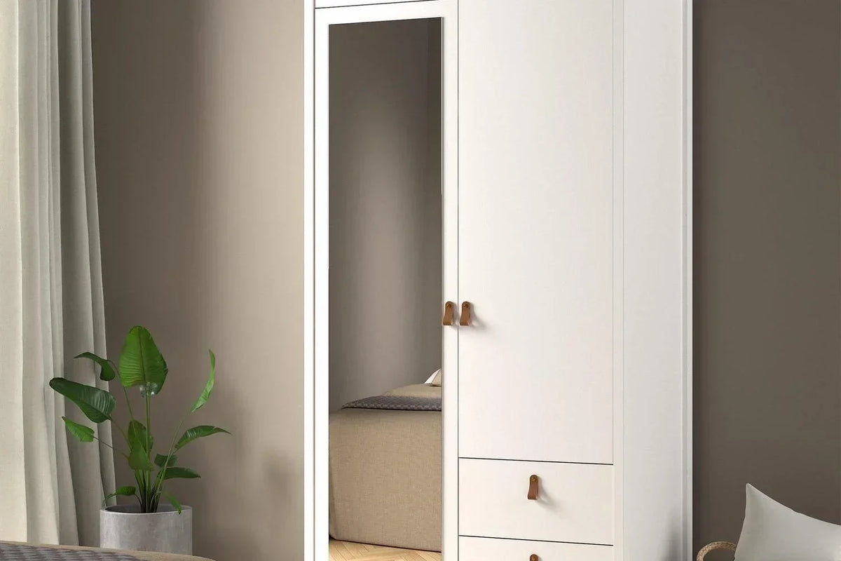 Barcelona Wardrobe With 1 Door 1 Mirror Door 2 Drawers In White