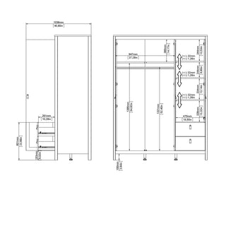 barcelona wardrobe with 2 doors 1 mirror door 2 drawers in white