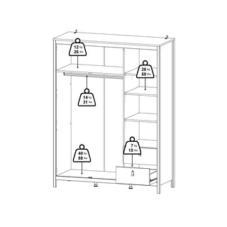 barcelona wardrobe with 2 doors 1 mirror door 2 drawers in white