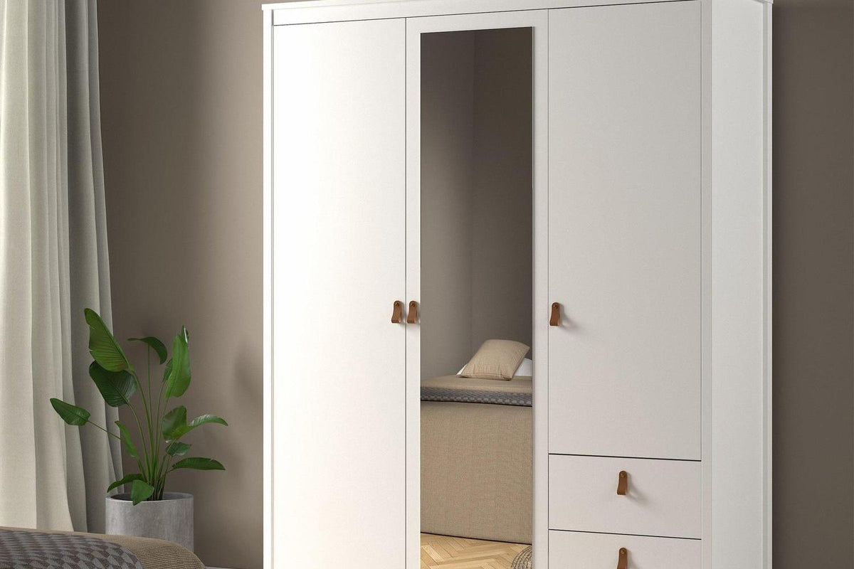 Barcelona Wardrobe With 2 Doors 1 Mirror Door 2 Drawers In White