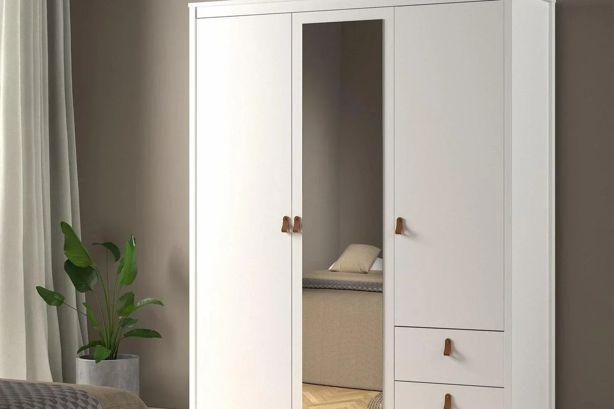 Barcelona Wardrobe With 2 Doors 1 Mirror Door 2 Drawers In White