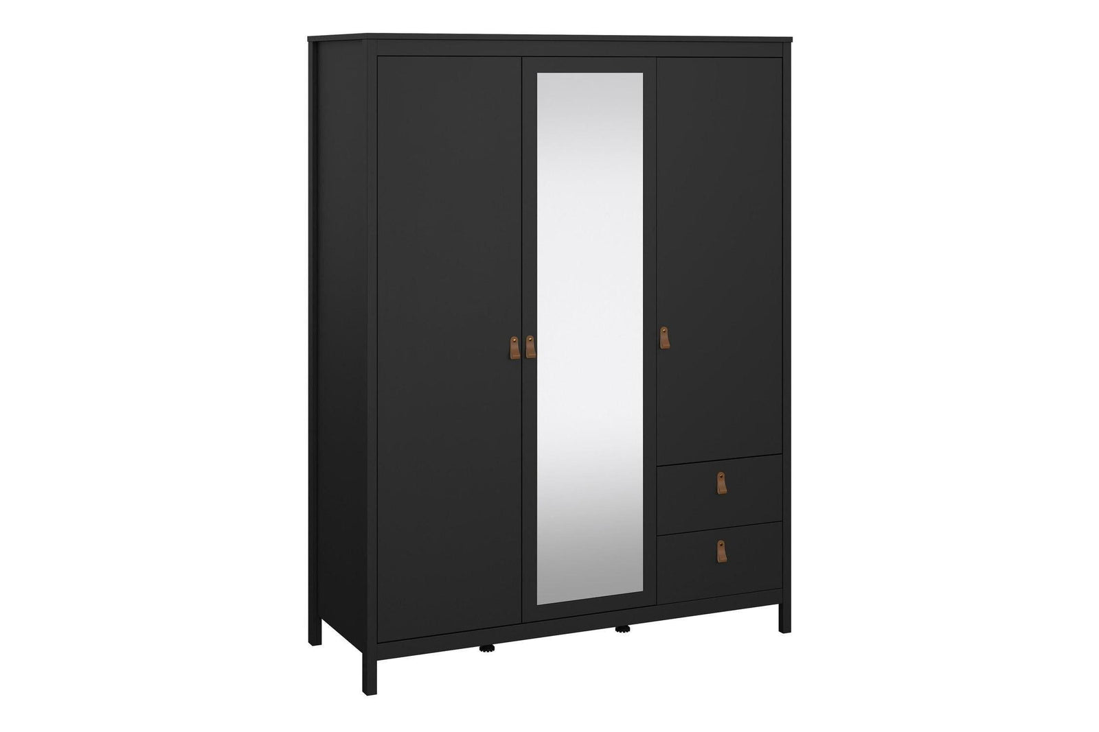 Barcelona Wardrobe With 2 Doors 1 Mirror Door 2 Drawers In Matt Black