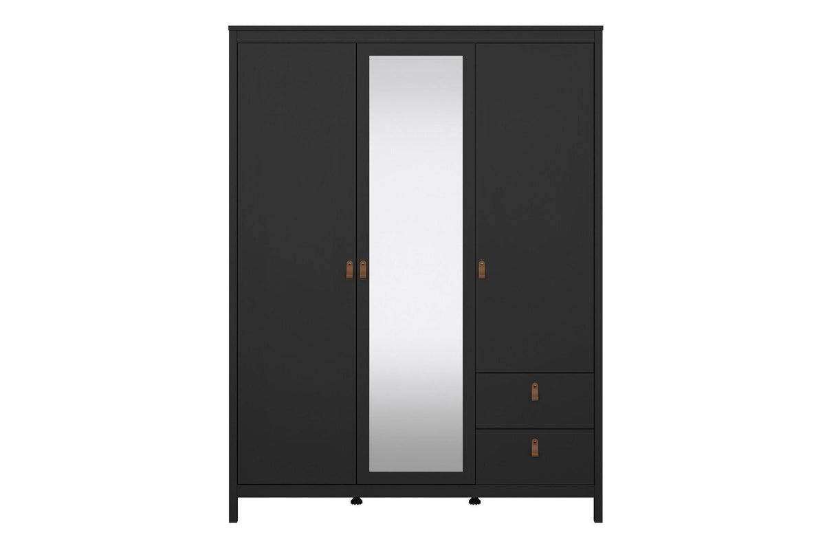 Barcelona Wardrobe With 2 Doors 1 Mirror Door 2 Drawers In Matt Black