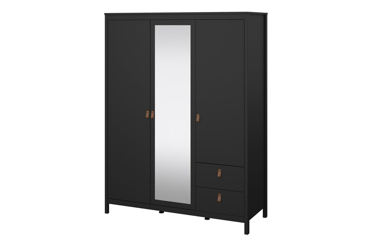 Barcelona Wardrobe With 2 Doors 1 Mirror Door 2 Drawers In Matt Black